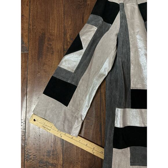 Adrienne Landau Genuine Leather Coat Womens S Metallic Art Colorblock Silver NWT - Picture 7 of 11